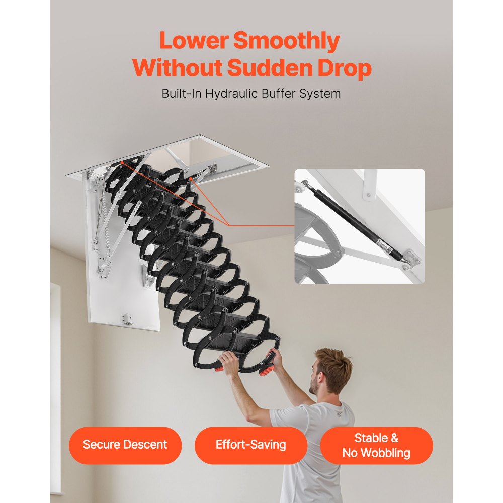 VEVOR Steel Attic Ladder Ceiling-Mounted Attic Stairs for 8.5-9.4 ft Ceilings