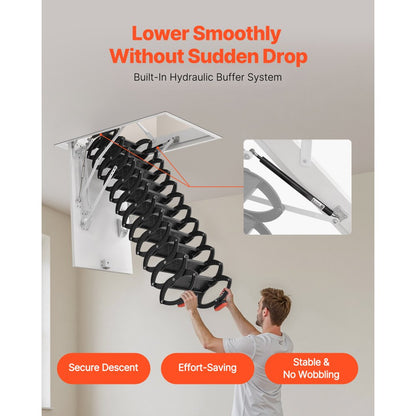 VEVOR Steel Attic Ladder Ceiling-Mounted Attic Stairs for 8.5-9.4 ft Ceilings