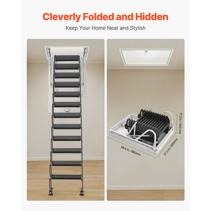 VEVOR Steel Attic Ladder Ceiling-Mounted Attic Stairs for 8.5-9.4 ft Ceilings