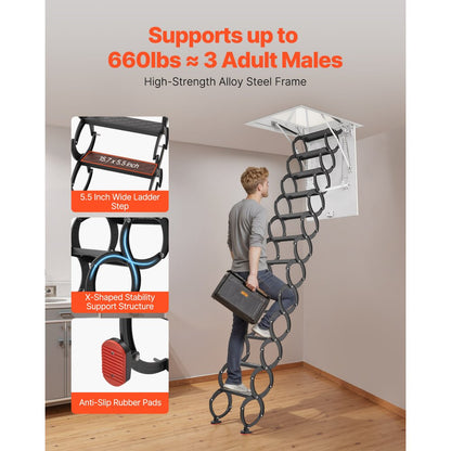 VEVOR Steel Attic Ladder Ceiling-Mounted Attic Stairs for 9.5-10.2 ft Ceilings