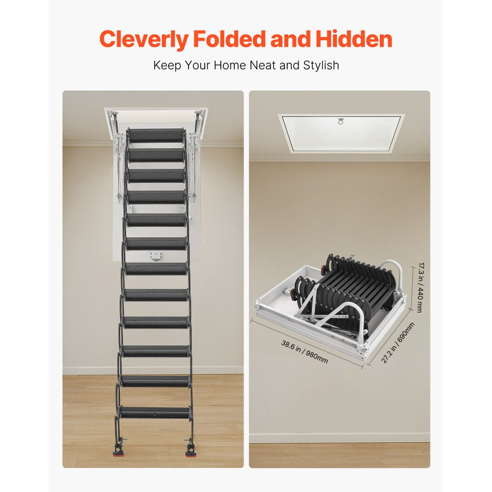 VEVOR Steel Attic Ladder Ceiling-Mounted Attic Stairs for 9.5-10.2 ft Ceilings