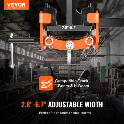 VEVOR Manual Trolley, 2 Ton Load Capacity, Push Beam Trolley with Dual Wheels, Adjustable
