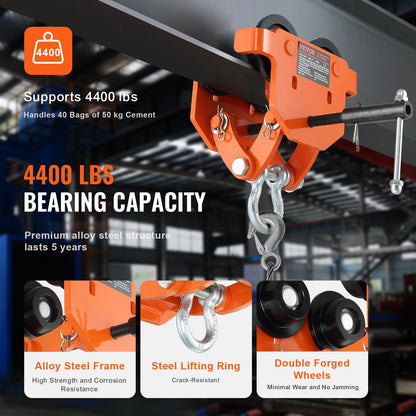 VEVOR Manual Trolley, 2 Ton Load Capacity, Push Beam Trolley with Dual Wheels, Adjustable