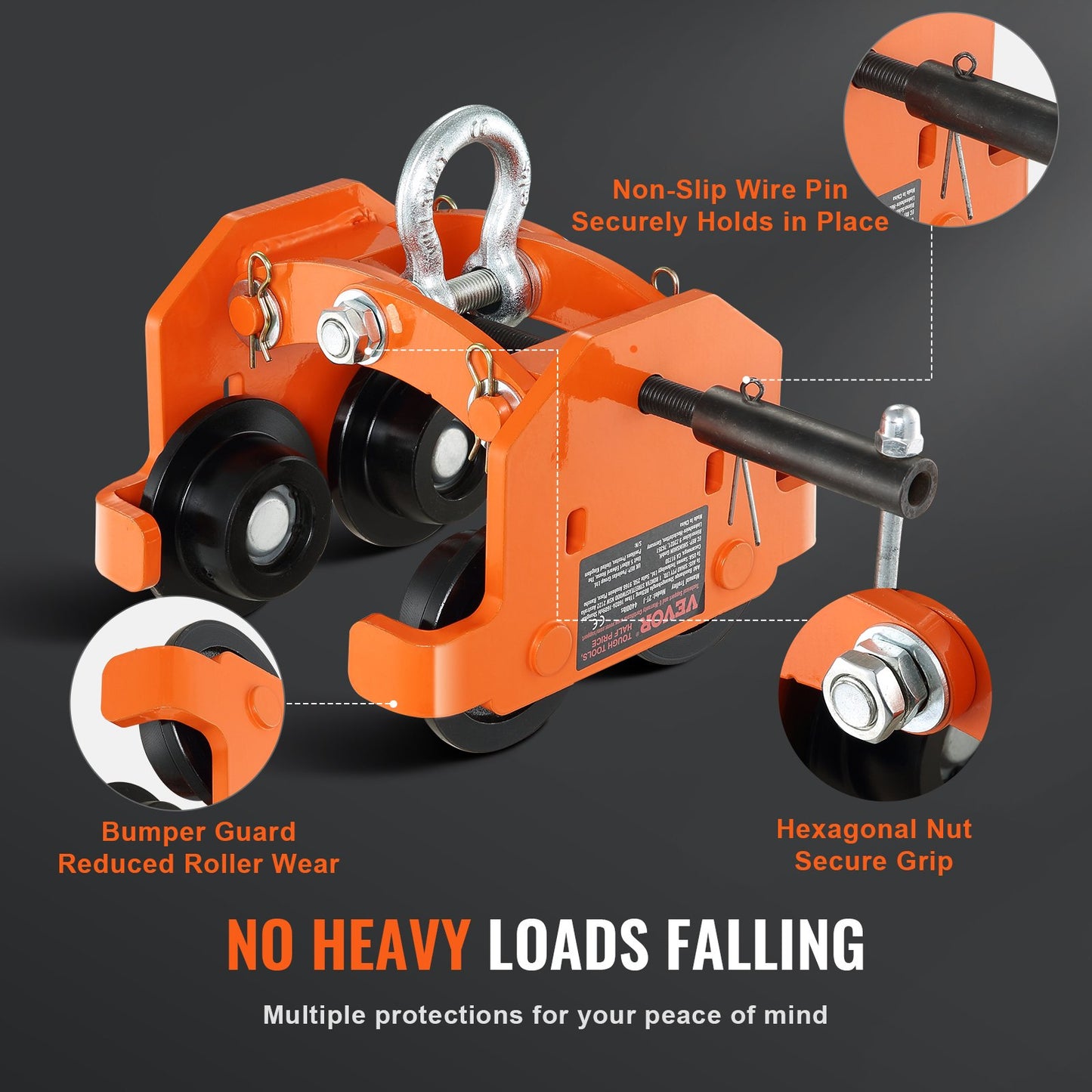 VEVOR Manual Trolley, 2 Ton Load Capacity, Push Beam Trolley with Dual Wheels, Adjustable