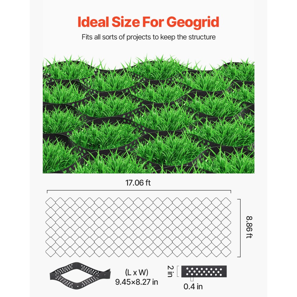 VEVOR Ground Grid 2-Inch Deep Geocell Grid 17.06x8.86FT / 5200x2700mm for Gravel