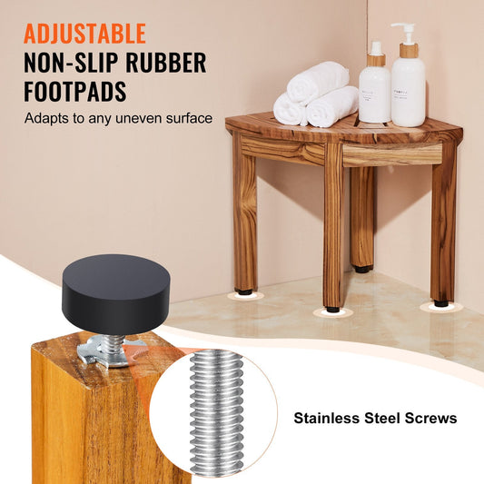 Teak Corner Shower Bench, 31.5 cm Height, 100% Teak, 136 kg Capacity with Shelf