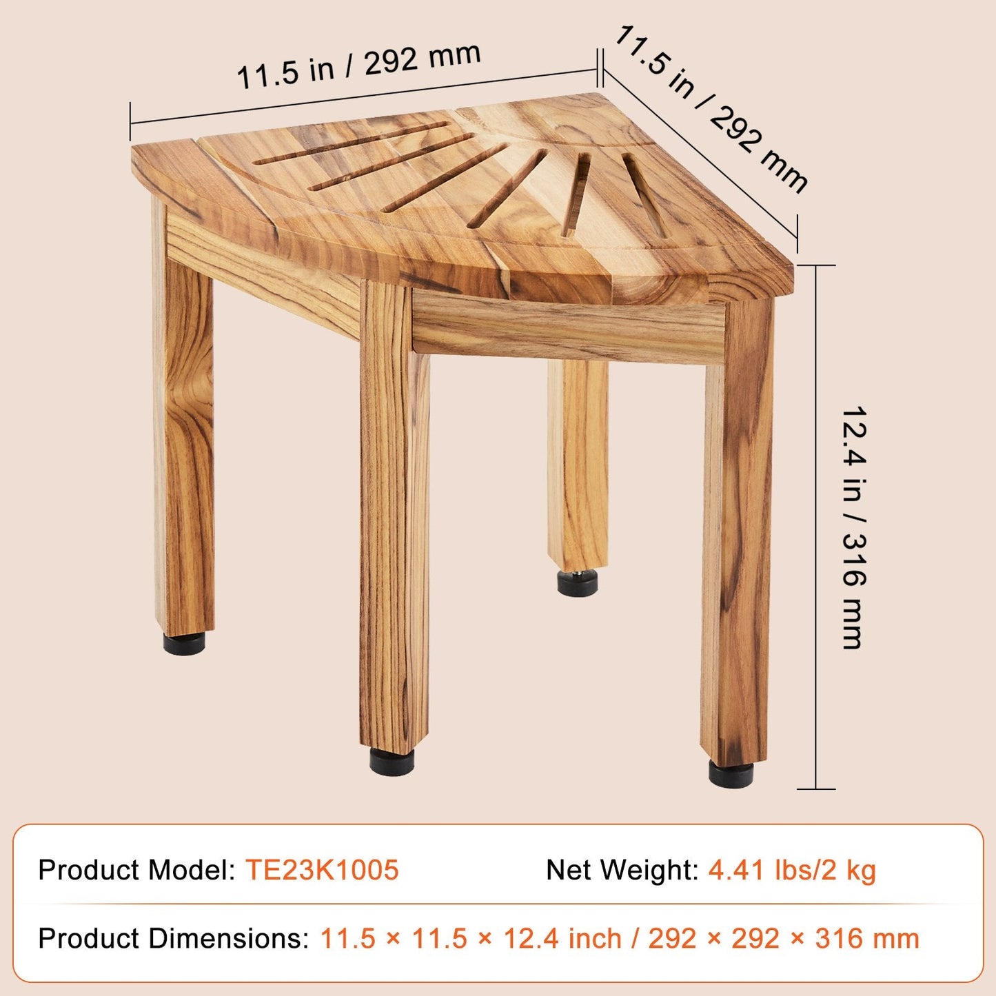 Teak Corner Shower Bench, 31.5 cm Height, 100% Teak, 136 kg Capacity with Shelf
