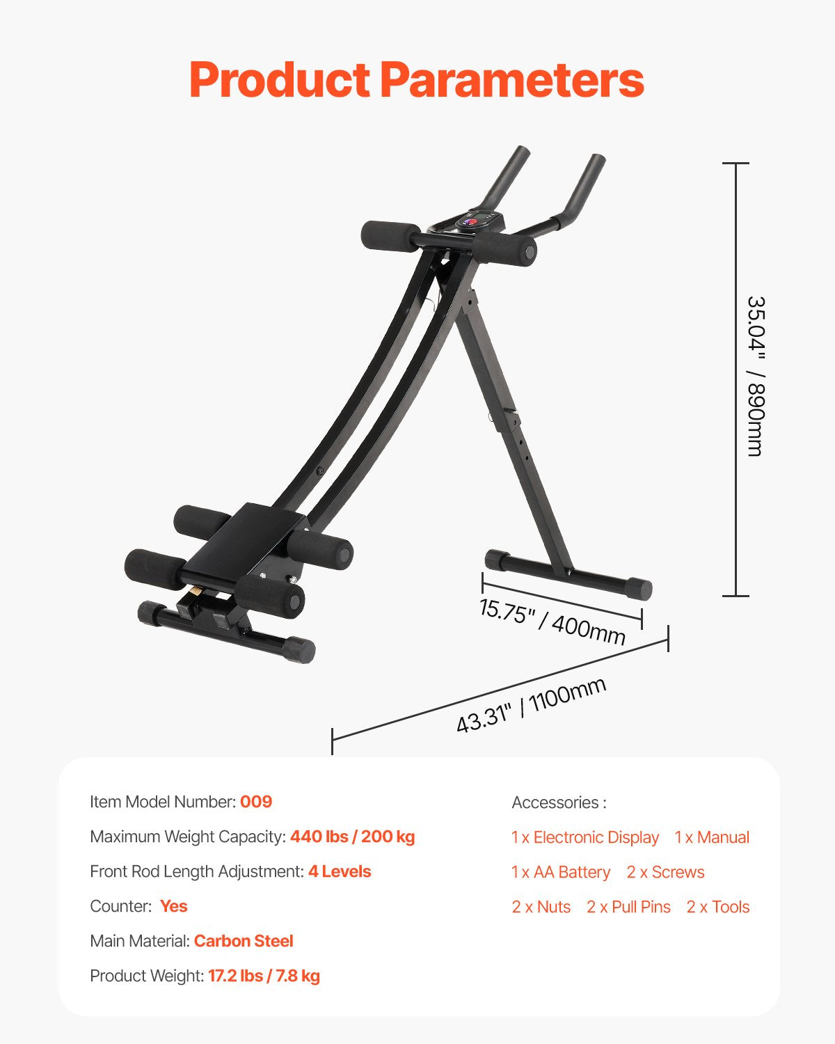 AB Workout Machine, Ab Workout Equipment at Home Gym, Core & Abdominal Trainers for Women, 440 lbs Weight Capacity Strength Training Ab Cruncher, Foldable Adjustable Fitness Exerciser