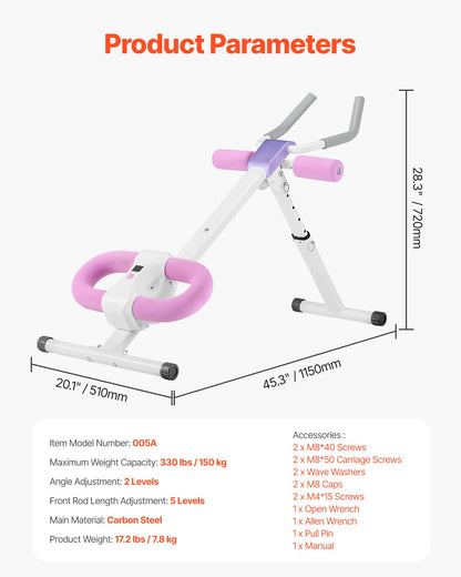 AB Workout Machine, Ab Workout Equipment at Home Gym, Core & Abdominal Trainers for Women, 330 lbs Weight Capacity Strength Training Ab Cruncher, Foldable Adjustable Fitness Exerciser
