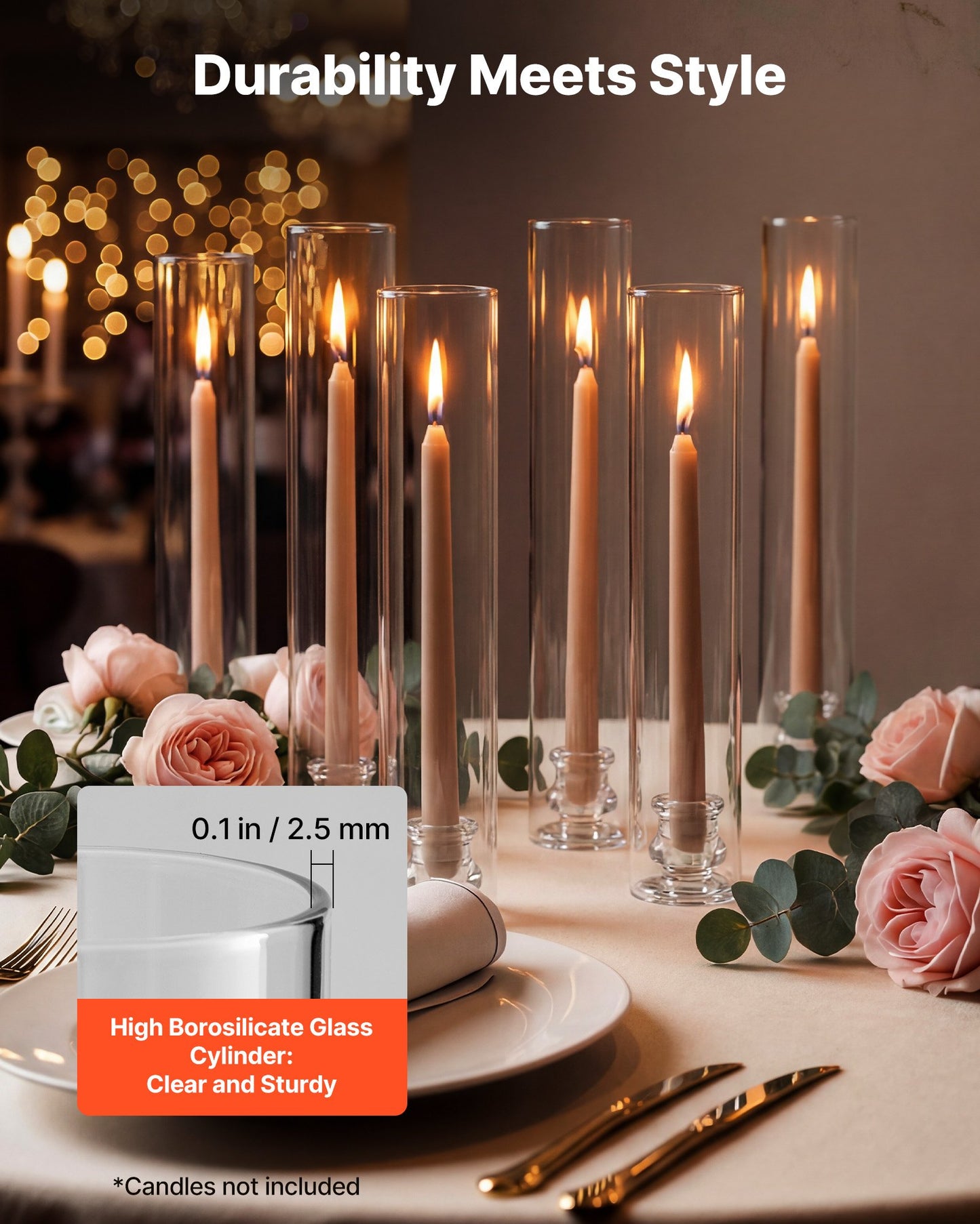 Hurricane Candle Holders Set of 24, Φ 65 x 350 mm Tall Clear Glass Cylinder Candleholder Sleeve, High Borosilicate Glass, Wind Protection for Wedding, Table Centerpiece, Party, Home Decor