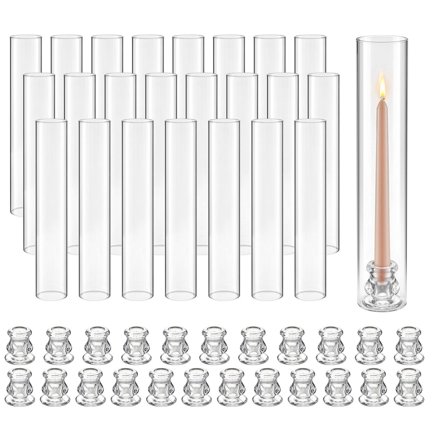 Hurricane Candle Holders Set of 24, Φ 65 x 350 mm Tall Clear Glass Cylinder Candleholder Sleeve, High Borosilicate Glass, Wind Protection for Wedding, Table Centerpiece, Party, Home Decor