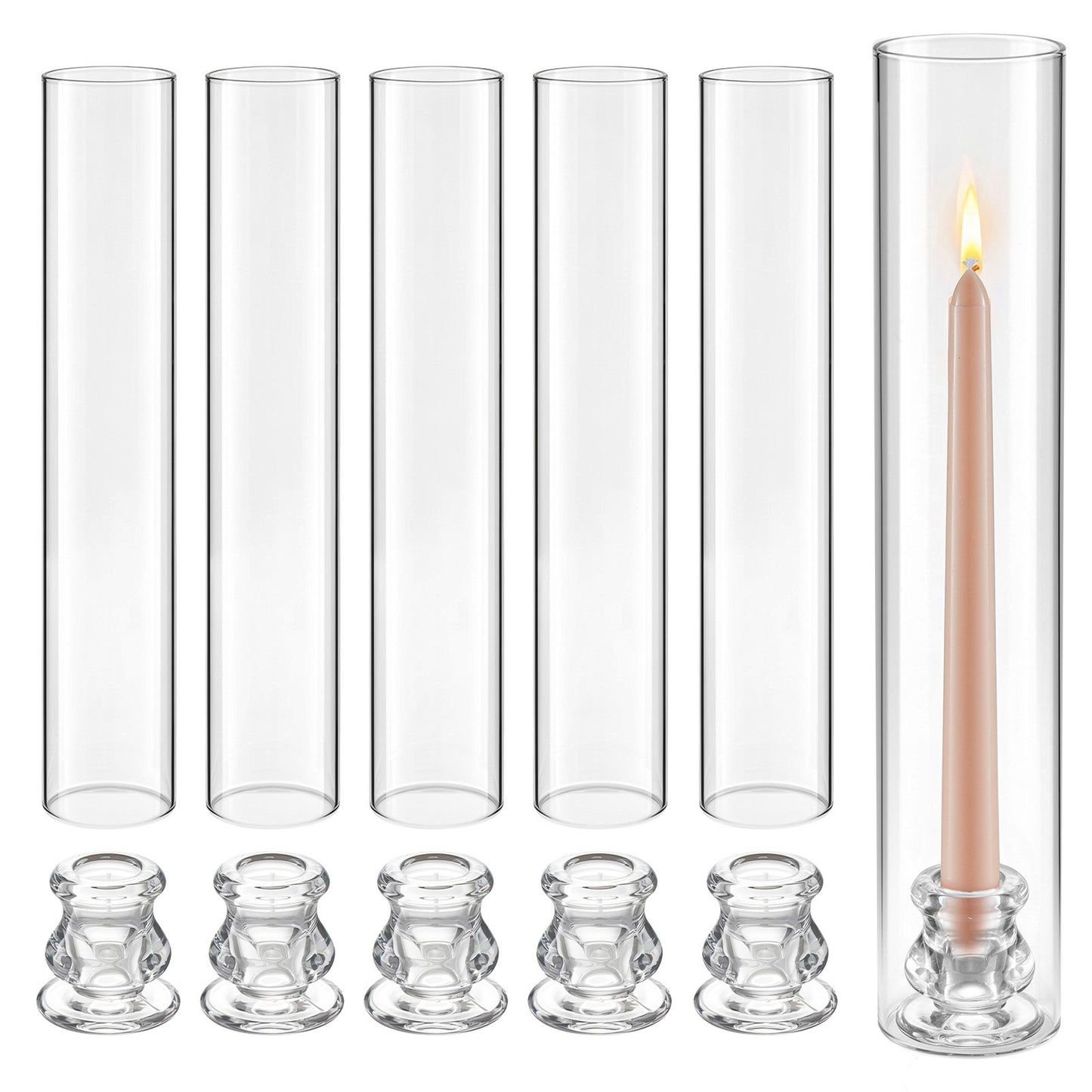 Hurricane Candle Holders Set of 24, Φ 65 x 350 mm Tall Clear Glass Cylinder Candleholder Sleeve, High Borosilicate Glass, Wind Protection for Wedding, Table Centerpiece, Party, Home Decor