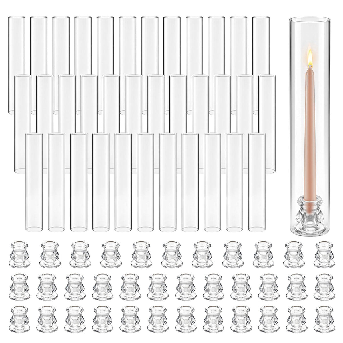 Hurricane Candle Holders Set of 36, Φ 65 x 350 mm Tall Clear Glass Cylinder Candleholder Sleeve, High Borosilicate Glass, Wind Protection for Wedding, Table Centerpiece, Party, Home Decor