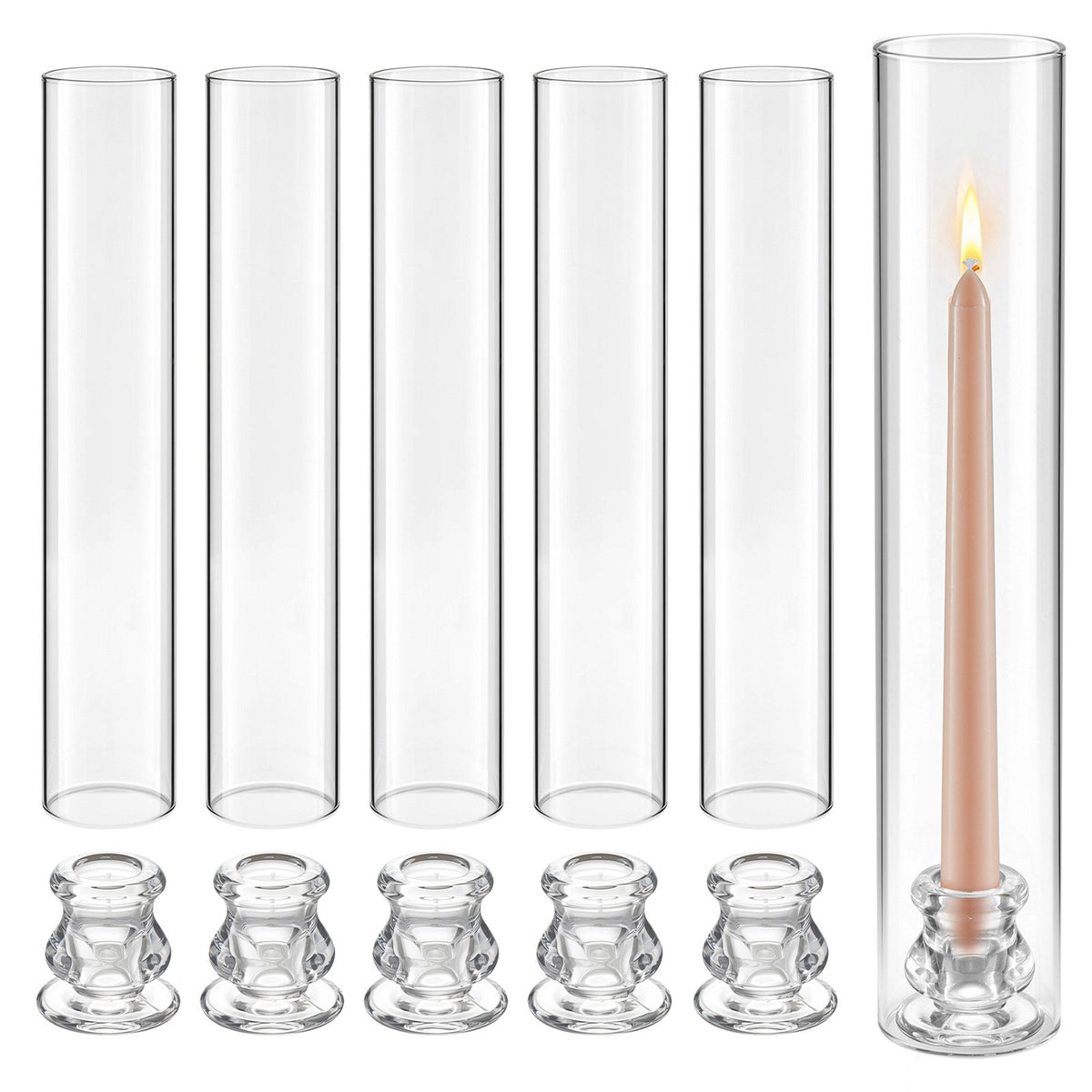 Hurricane Candle Holders Set of 36, Φ 65 x 350 mm Tall Clear Glass Cylinder Candleholder Sleeve, High Borosilicate Glass, Wind Protection for Wedding, Table Centerpiece, Party, Home Decor