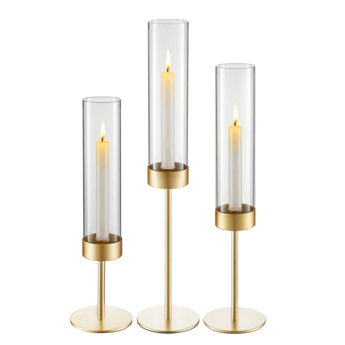 Hurricane Candle Holders Set of 18, Gold Metal Stand with Clear Glass Cylinders, Elegant Tiered Centerpieces Wind Protection for Wedding, Table Centerpieces, Party, Home Decor, Modern Style