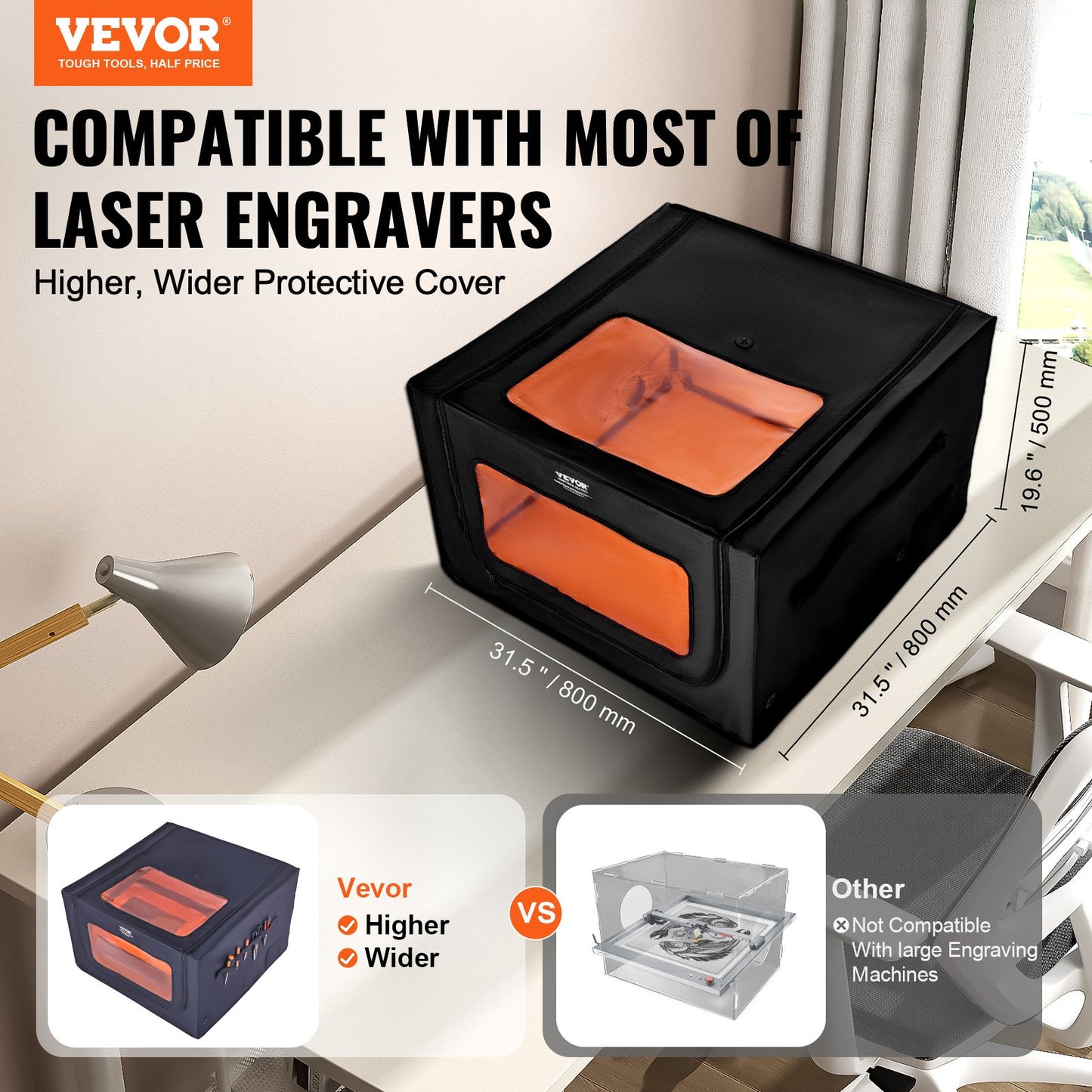 Laser Engraver Enclosure, 800 x 800 x 500 mm, Dual-Direction Viewing, Flame Retardant and Fireproof Protective Cover, with Exhaust Fan and Pipe, Insulates Smoke, Noise and Eye Protection