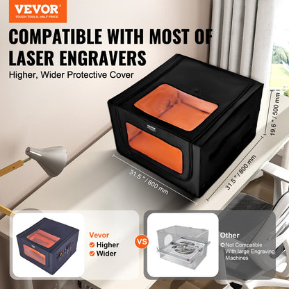Laser Engraver Enclosure, 800 x 800 x 500 mm, Dual-Direction Viewing, Flame Retardant and Fireproof Protective Cover, with Exhaust Fan and Pipe, Insulates Smoke, Noise and Eye Protection