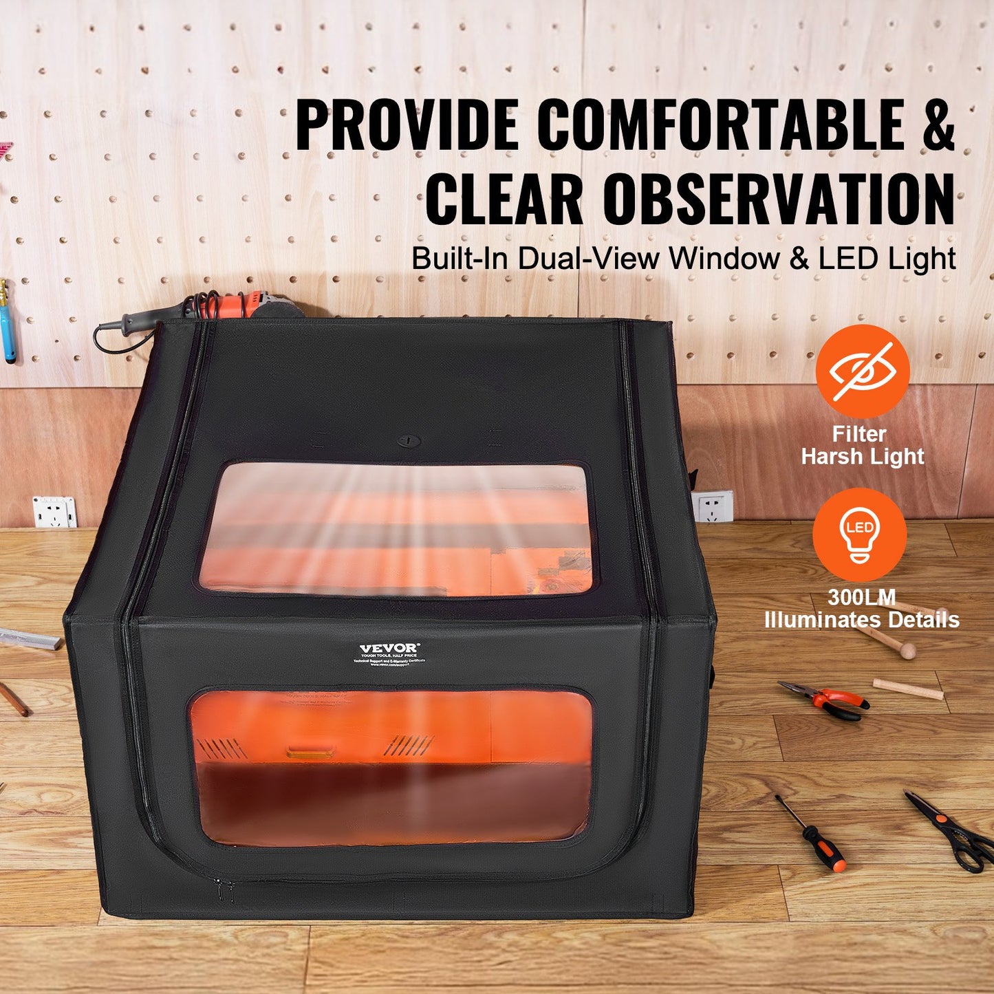 Laser Engraver Enclosure, 800 x 800 x 500 mm, Dual-Direction Viewing, Flame Retardant and Fireproof Protective Cover, with Exhaust Fan and Pipe, Insulates Smoke, Noise and Eye Protection