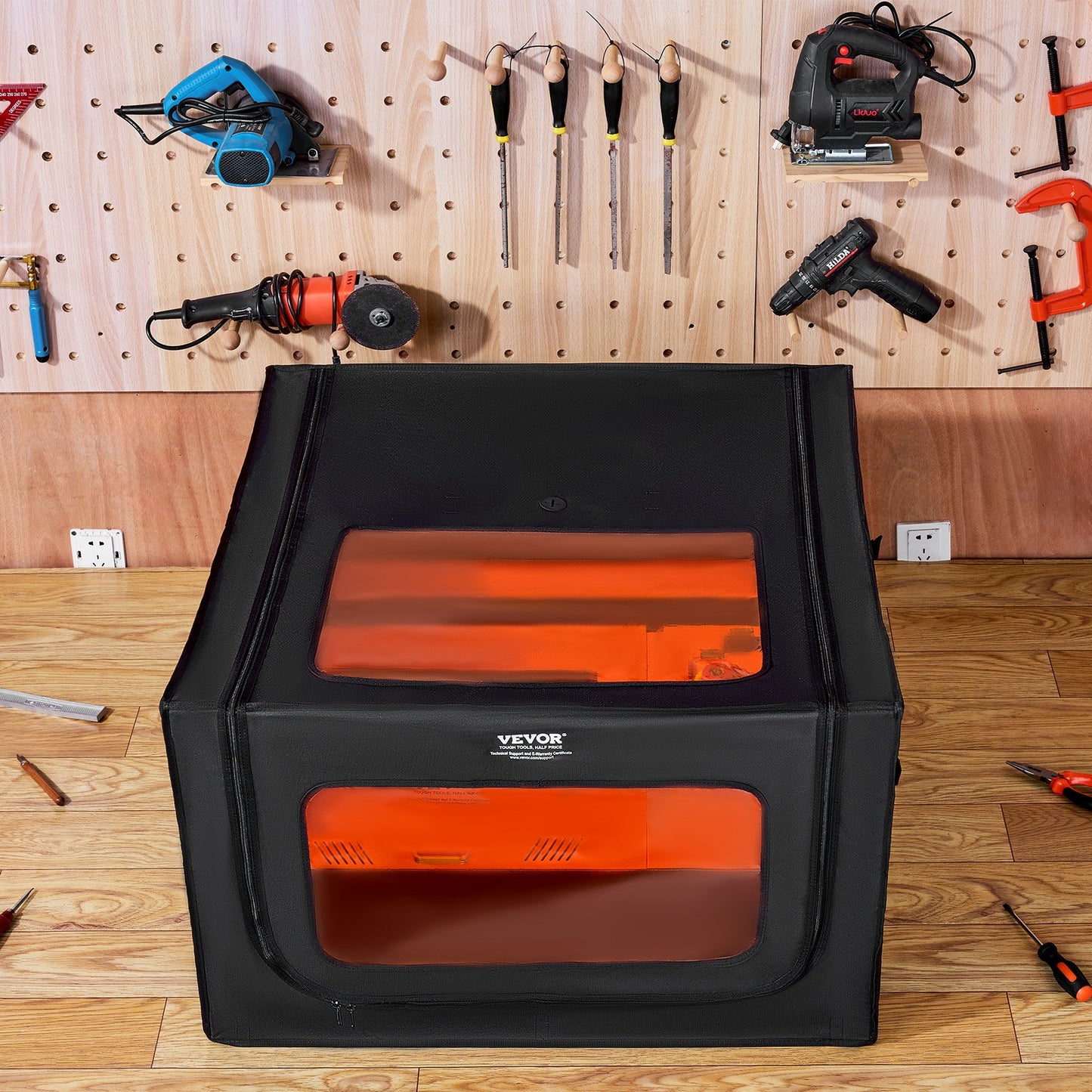 Laser Engraver Enclosure, 800 x 800 x 500 mm, Dual-Direction Viewing, Flame Retardant and Fireproof Protective Cover, with Exhaust Fan and Pipe, Insulates Smoke, Noise and Eye Protection