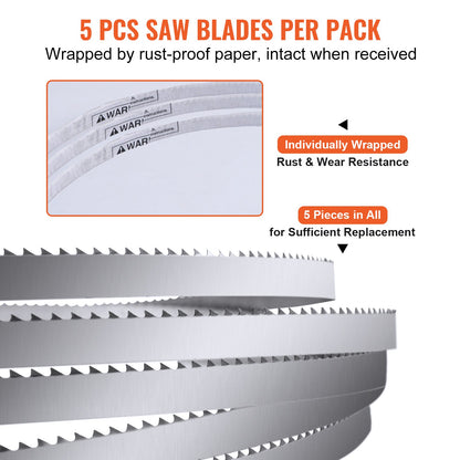 VEVOR Band Saw Blade, 1650*16*0.56mm, 5 PCS/Pack Meat Bandsaw Blades for Replacement,