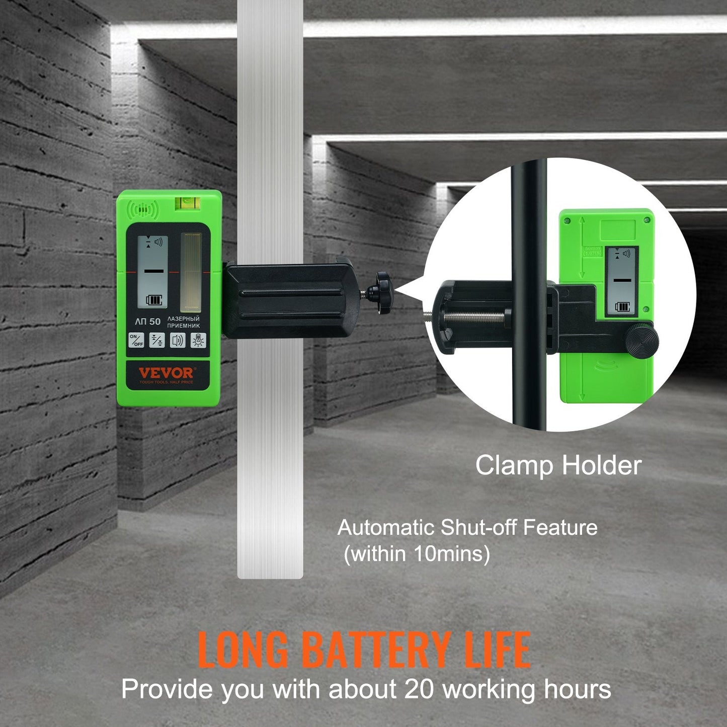 Laser Receiver for Leveling, 60m Range, Dual LCD, Green/Red Beam Detector