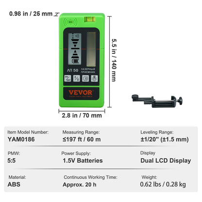 VEVOR Laser Receiver for Laser Level, 60 m Working Range, Green Laser and Red Beam