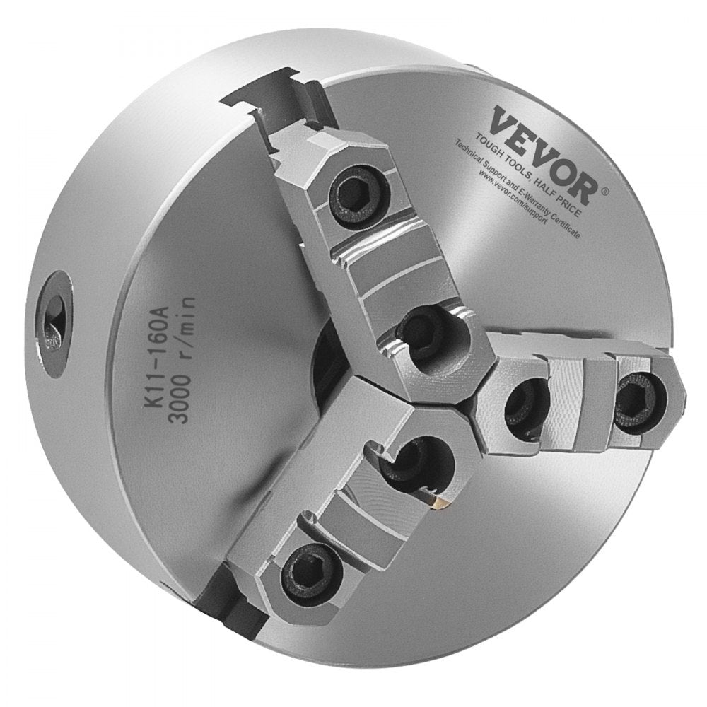 VEVOR 160 mm 3-Jaw Self-Centering Lathe Chuck 1 1/2 in-8 Threaded Backing Plate