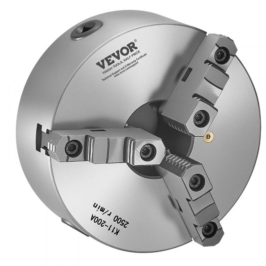 VEVOR 200 mm 3-Jaw Self-Centering Lathe Chuck 2 1/4 in-8 Threaded Backing Plate