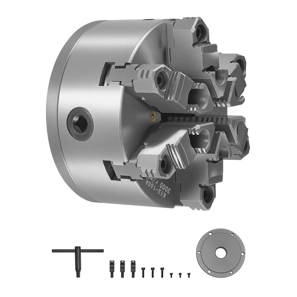 160 mm 6-Jaw Self-Centering Lathe Chuck with D1-4 Cam Lock Backing Plate
