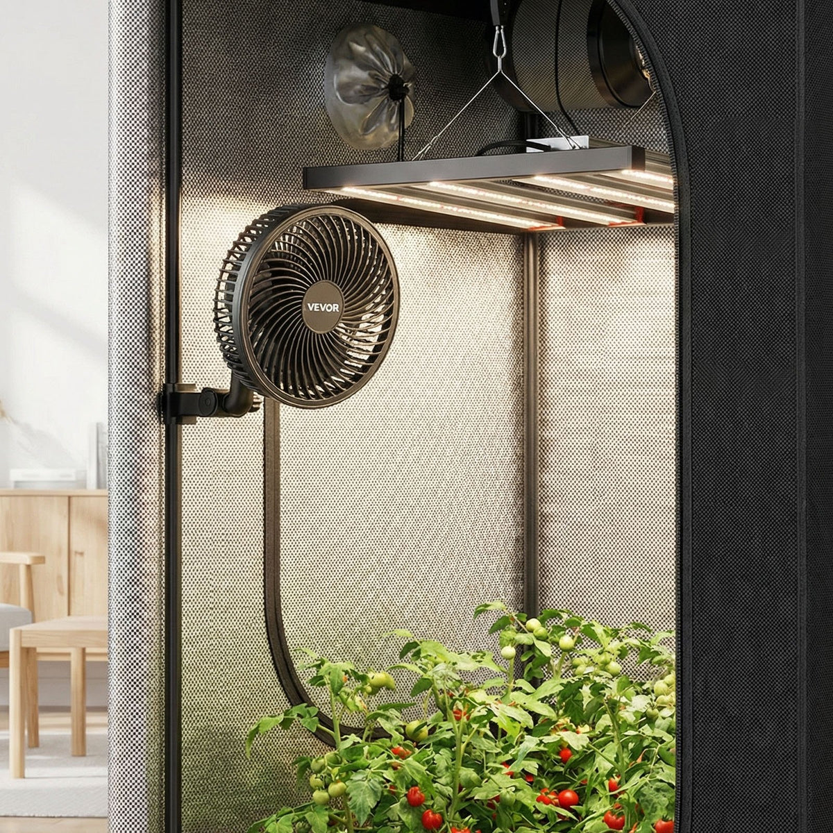 Plant Fan, Grow Tent Clip On Fan, Type-C Port with 9 Speeds & Circulation Mode, Smart Control, Powerful Oscillating, for Hydroponics Circulation Cooling, Black, 2 Pack
