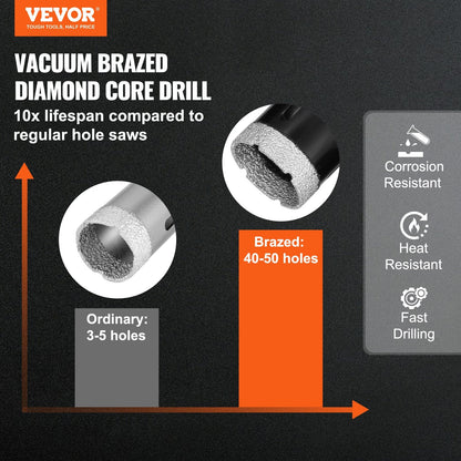 Diamond Drill Bit Set, 6 PCS (0.02-0.1m), for Wet/Dry Tile & Ceramic Drilling