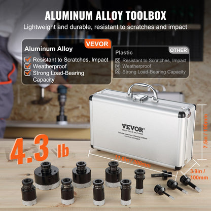 11-Piece Diamond Core Drill Bit Set with 5/8"-11 Connector and Case