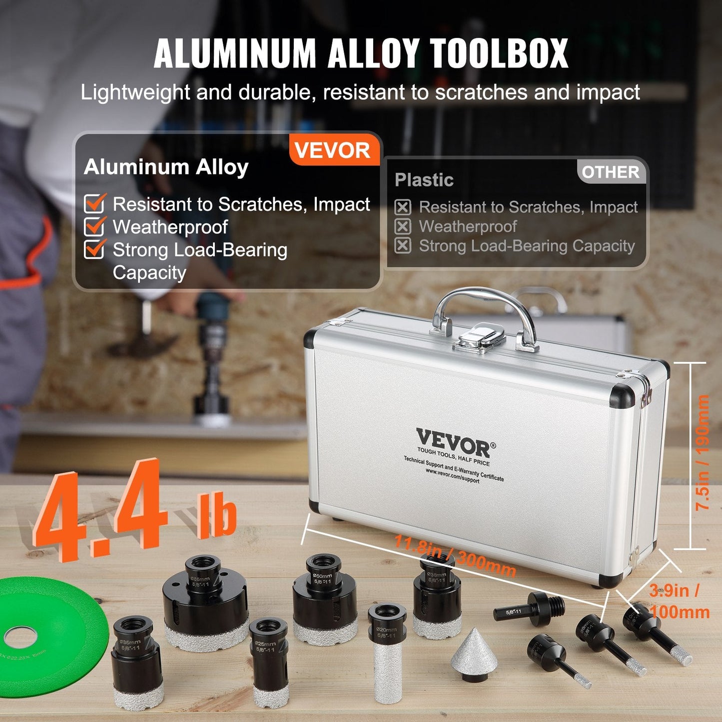 8-Piece Diamond Core Drill Bit Set for Tile & Ceramic, 6-65mm, with Case