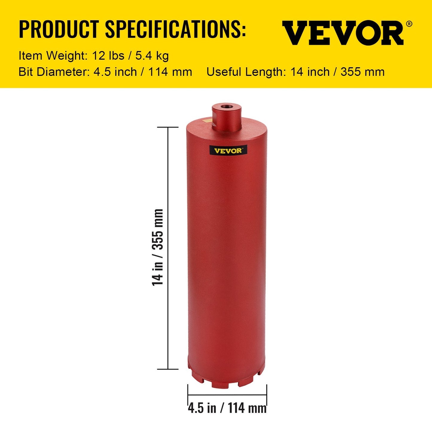 Premium 114mm Dry Diamond Core Drill for Concrete & Masonry (5.4 kg)