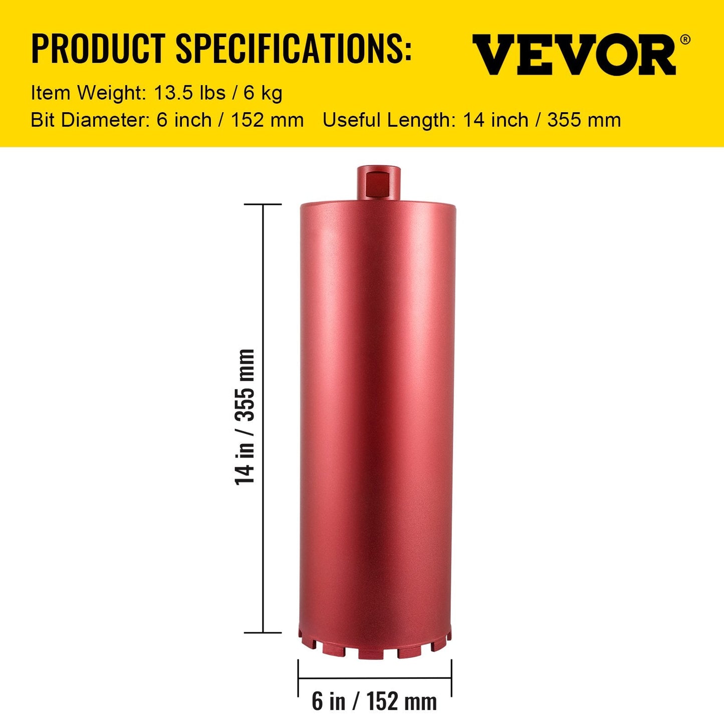 Premium 152mm Diamond Core Drill Bit, 355mm Length for Concrete & Brick
