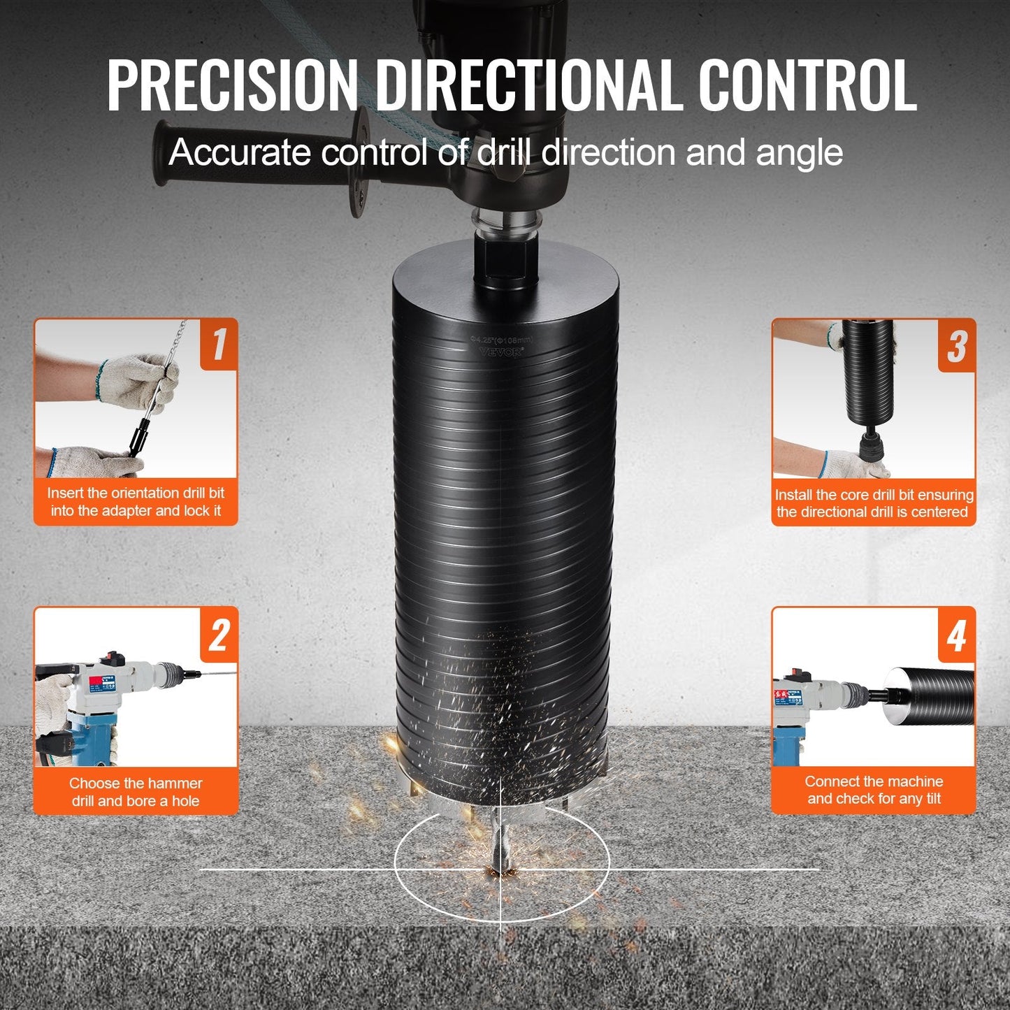 4.25" Wet/Dry Diamond Core Drill Bit for Brick & Concrete, 9.5" Depth