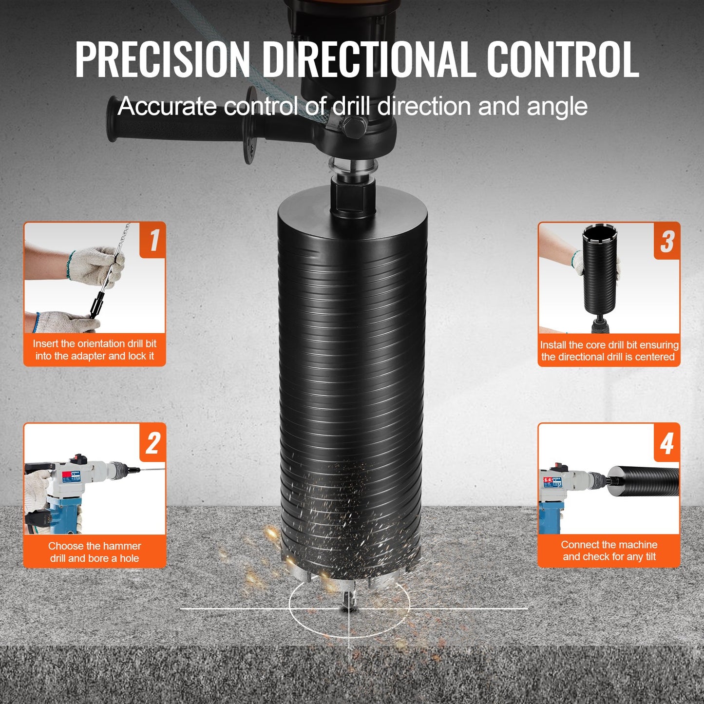 VEVOR Core Drill Bit, 4" Wet/Dry Diamond Core Drill Bits for Brick and Block, Concrete