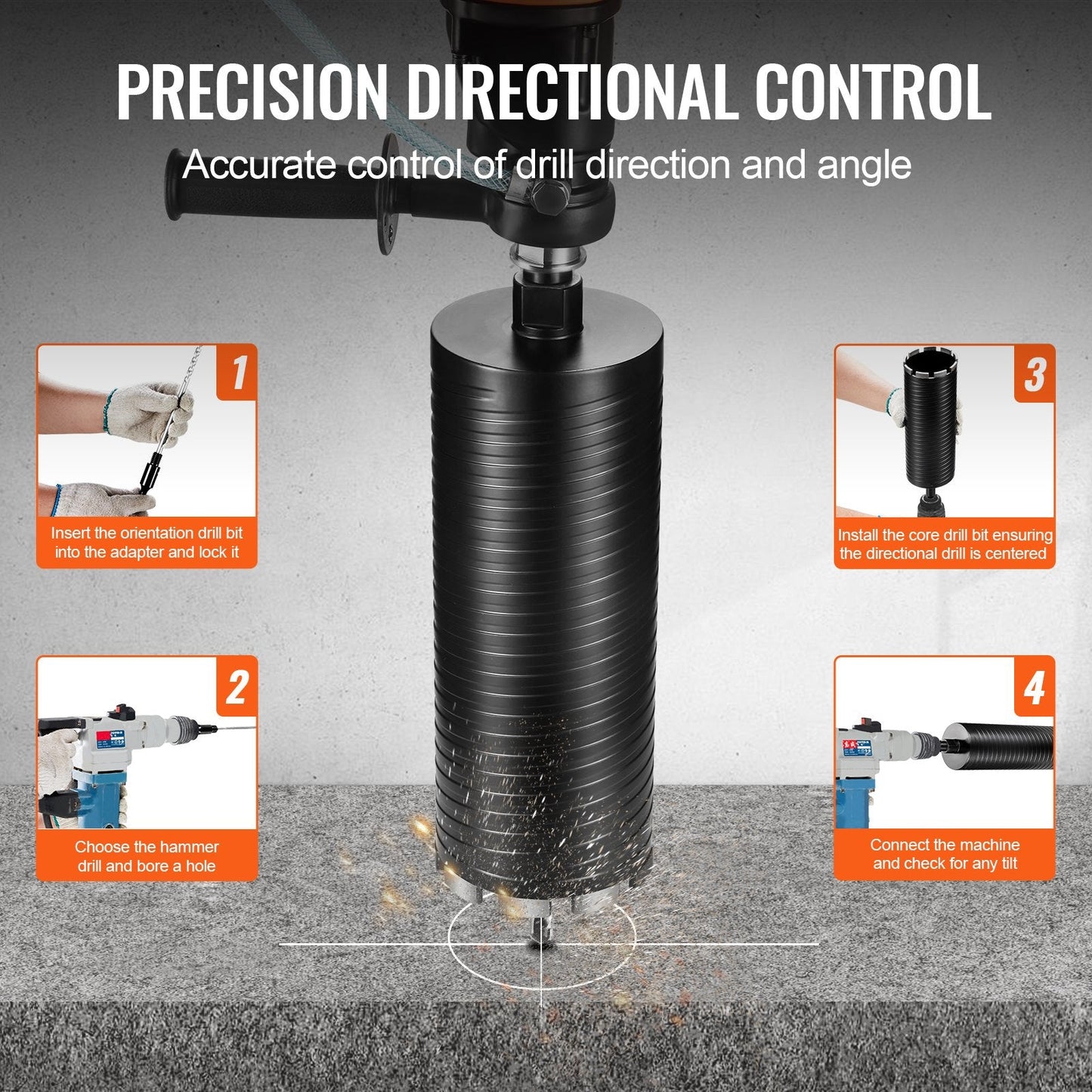 4" Wet/Dry Diamond Core Drill Bit for Concrete & Brick, 0.24m Depth, 2.1 kg