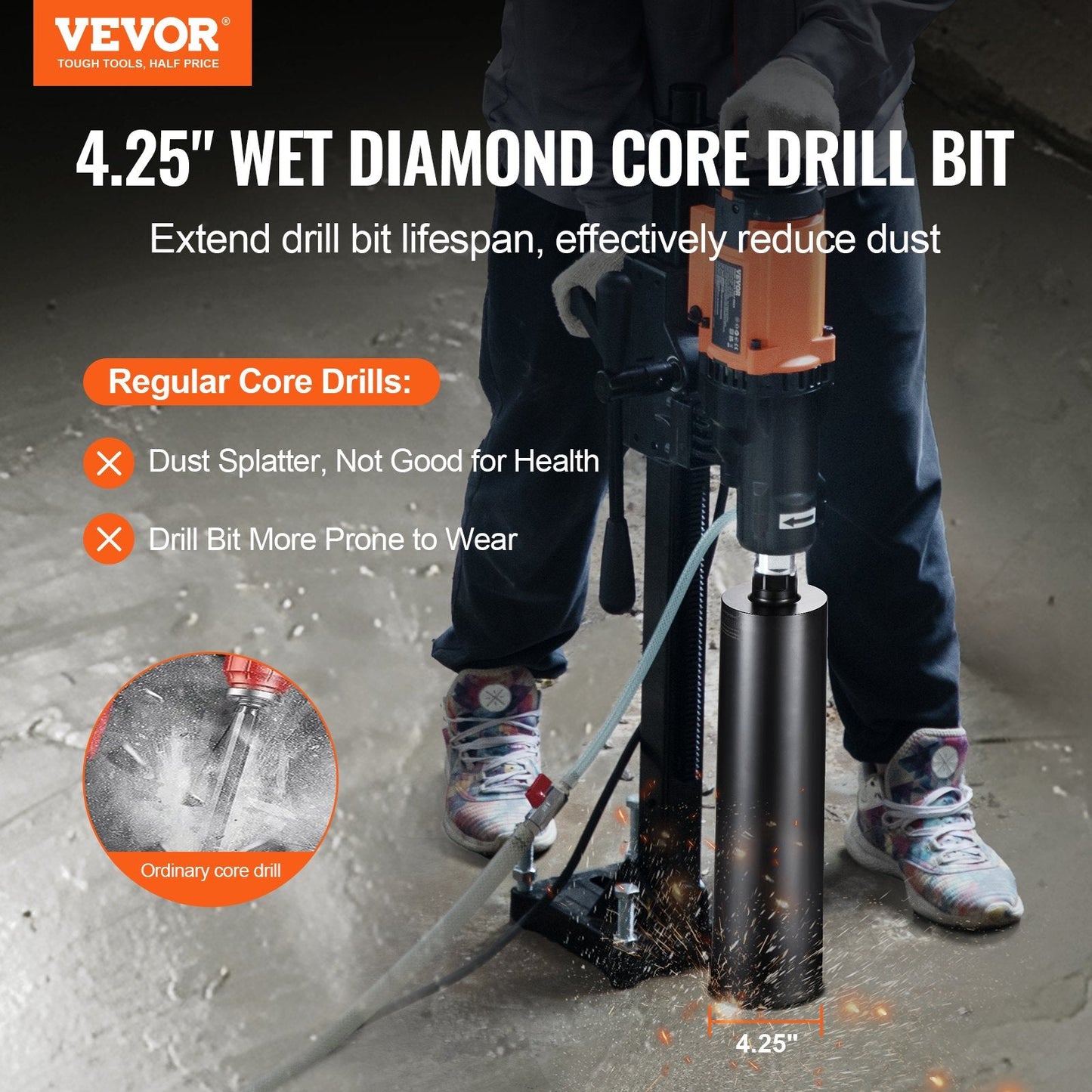 4.25" Diamond Core Drill Bit, 355mm Deep, 3.04kg Wet Cutting for Concrete