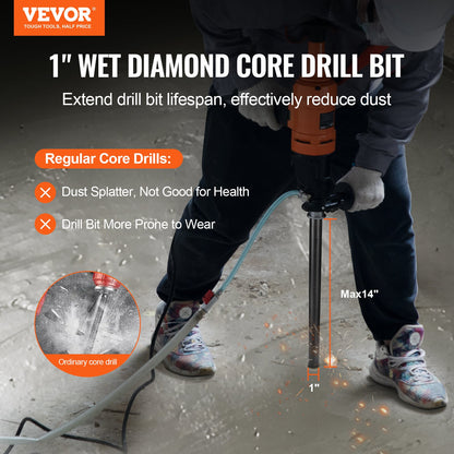 VEVOR Core Drill Bit, 1" Wet Diamond Core Drill Bits, 14" Drilling Depth Concrete
