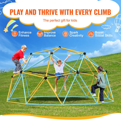10FT Kids' Geometric Dome Climber with Hammock & Swing, 340kg Capacity