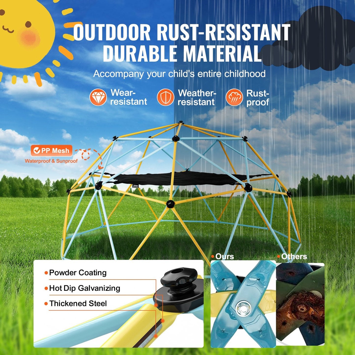 10FT Kids' Geometric Dome Climber with Hammock & Swing, 340kg Capacity