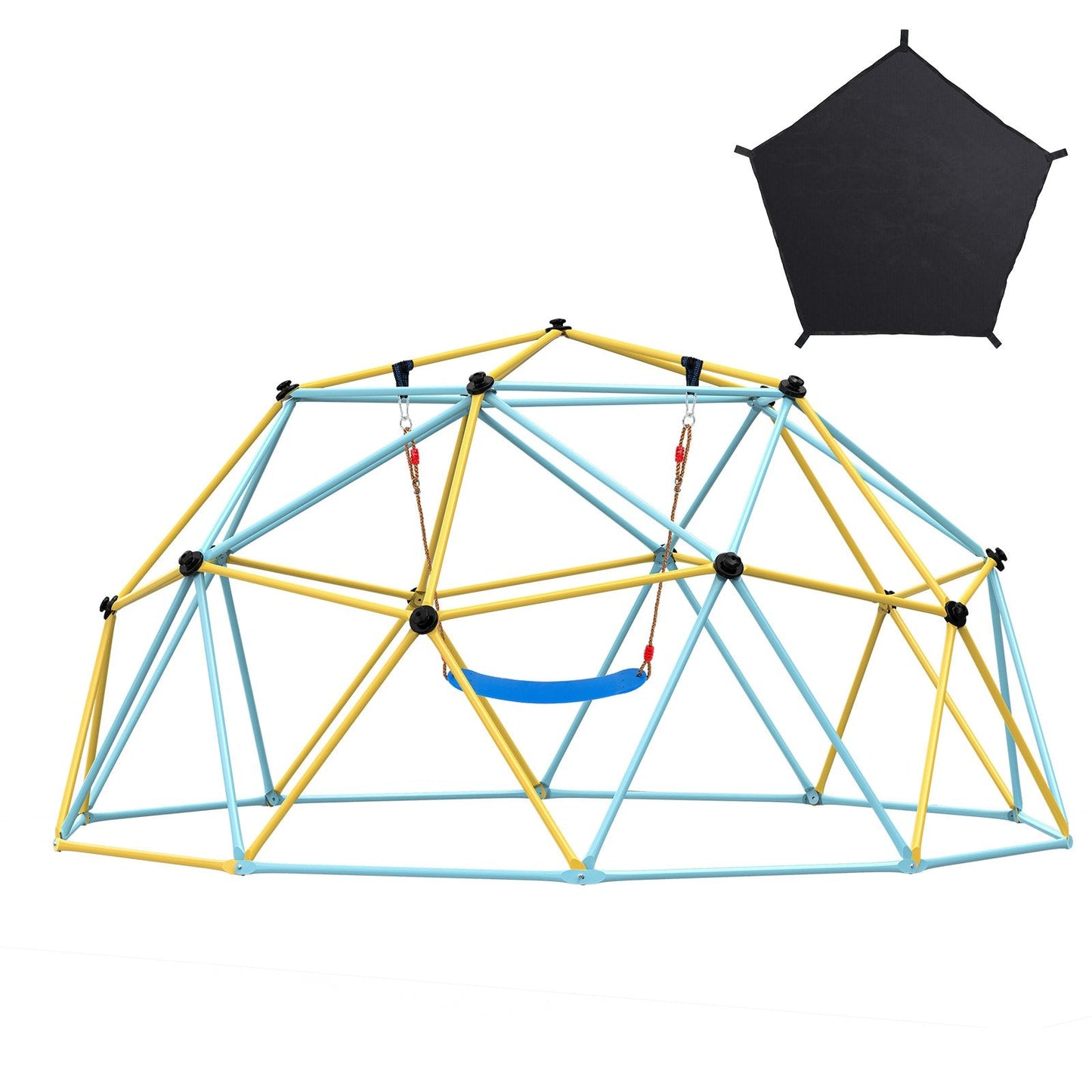 10FT Kids' Geometric Dome Climber with Hammock & Swing, 340kg Capacity
