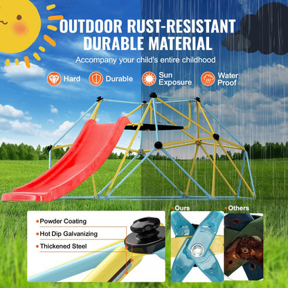 8FT Geometric Climbing Dome with Slide for Kids, Supports 272 kg, Ages 3-9