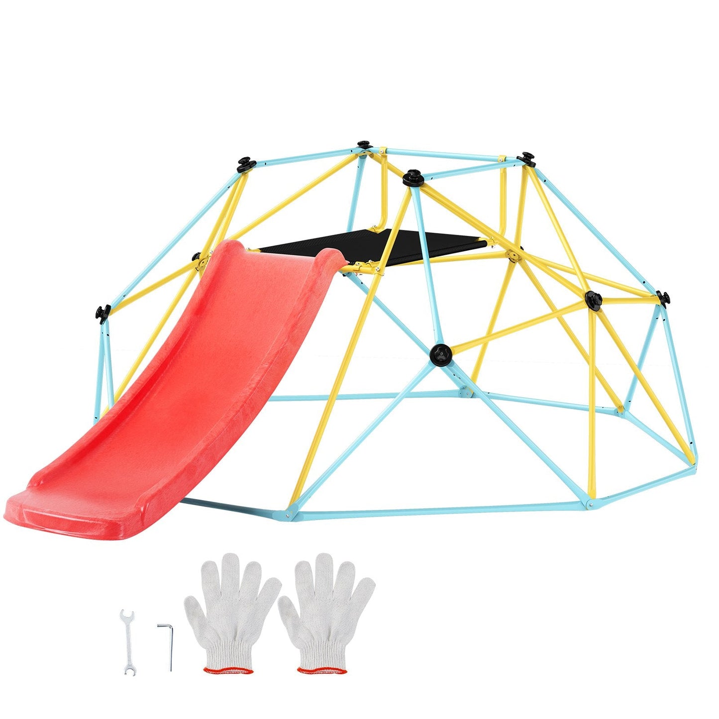 8FT Geometric Climbing Dome with Slide for Kids, Supports 272 kg, Ages 3-9