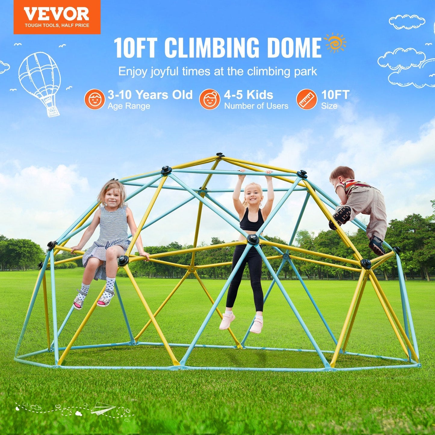10FT Geometric Jungle Gym Climber for Kids, Supports 340 kg, Ages 3-10