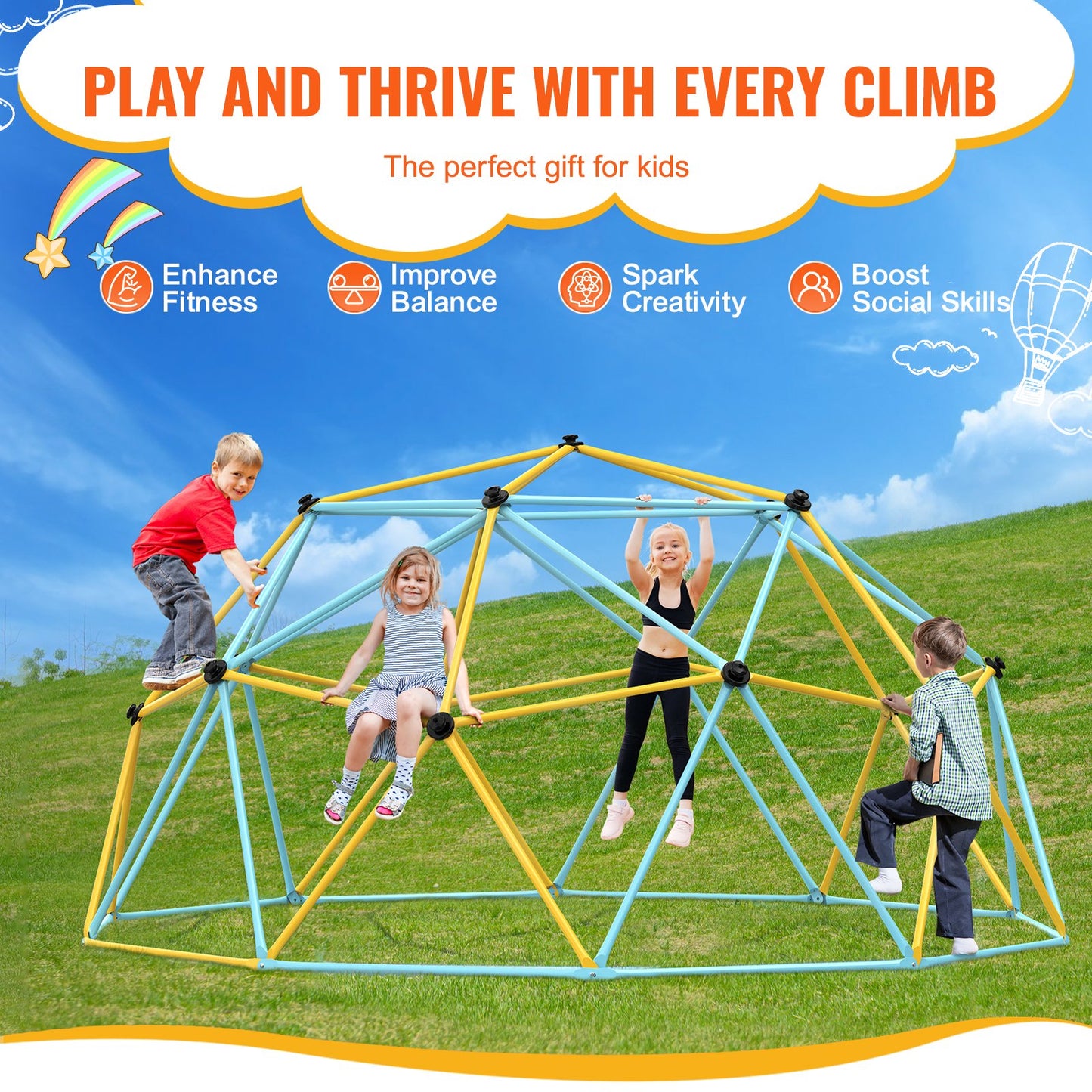 VEVOR Climbing Dome, 10FT Geometric Dome Climber Play Center for Kids 3 to 10 Years