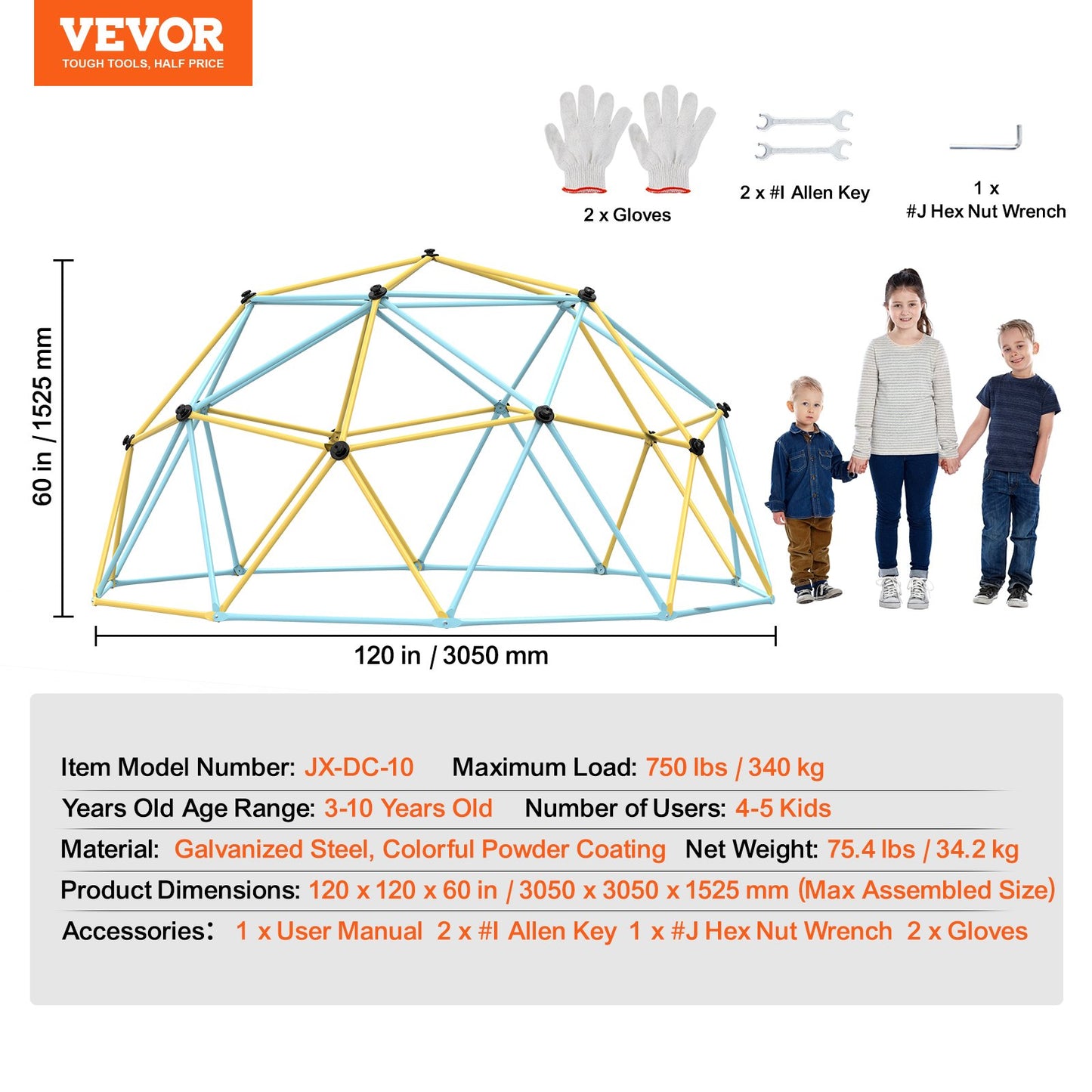 VEVOR Climbing Dome, 10FT Geometric Dome Climber Play Center for Kids 3 to 10 Years