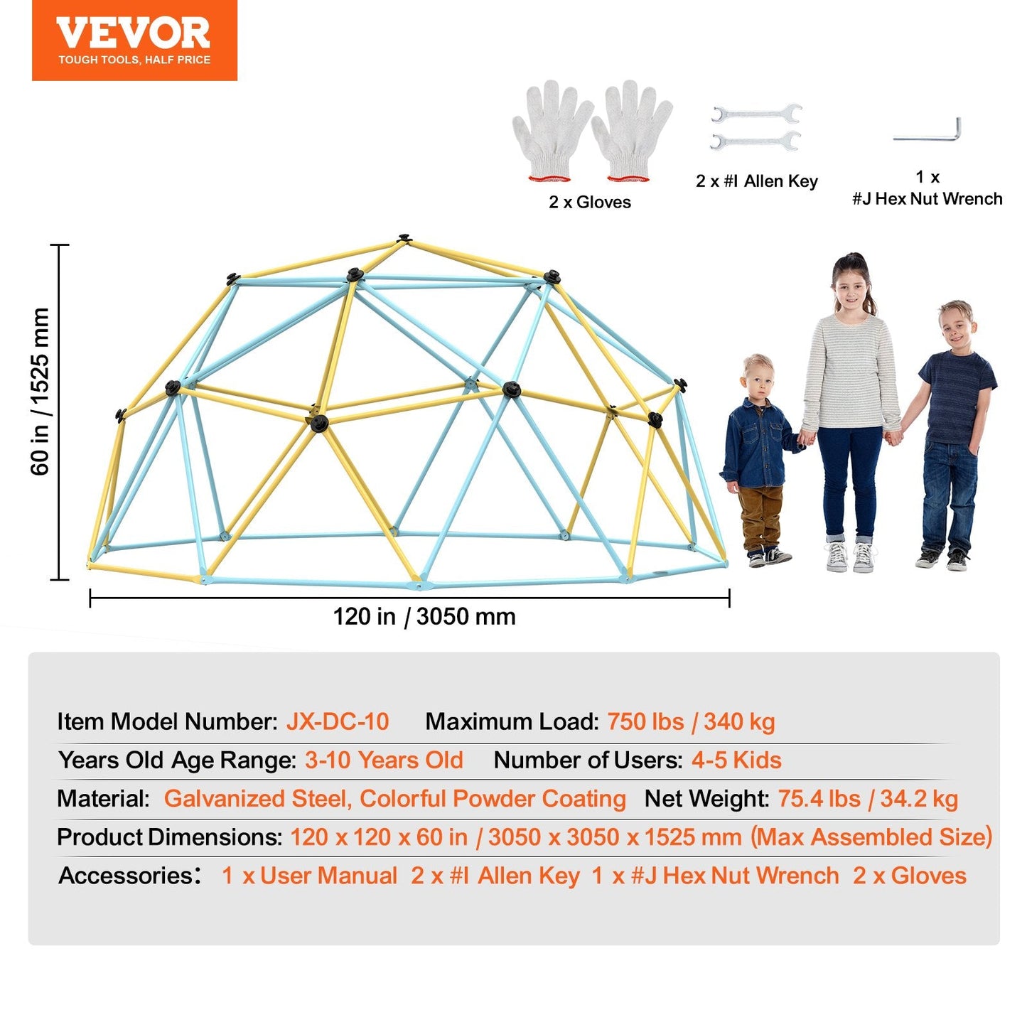 10FT Geometric Jungle Gym Climber for Kids, Supports 340 kg, Ages 3-10