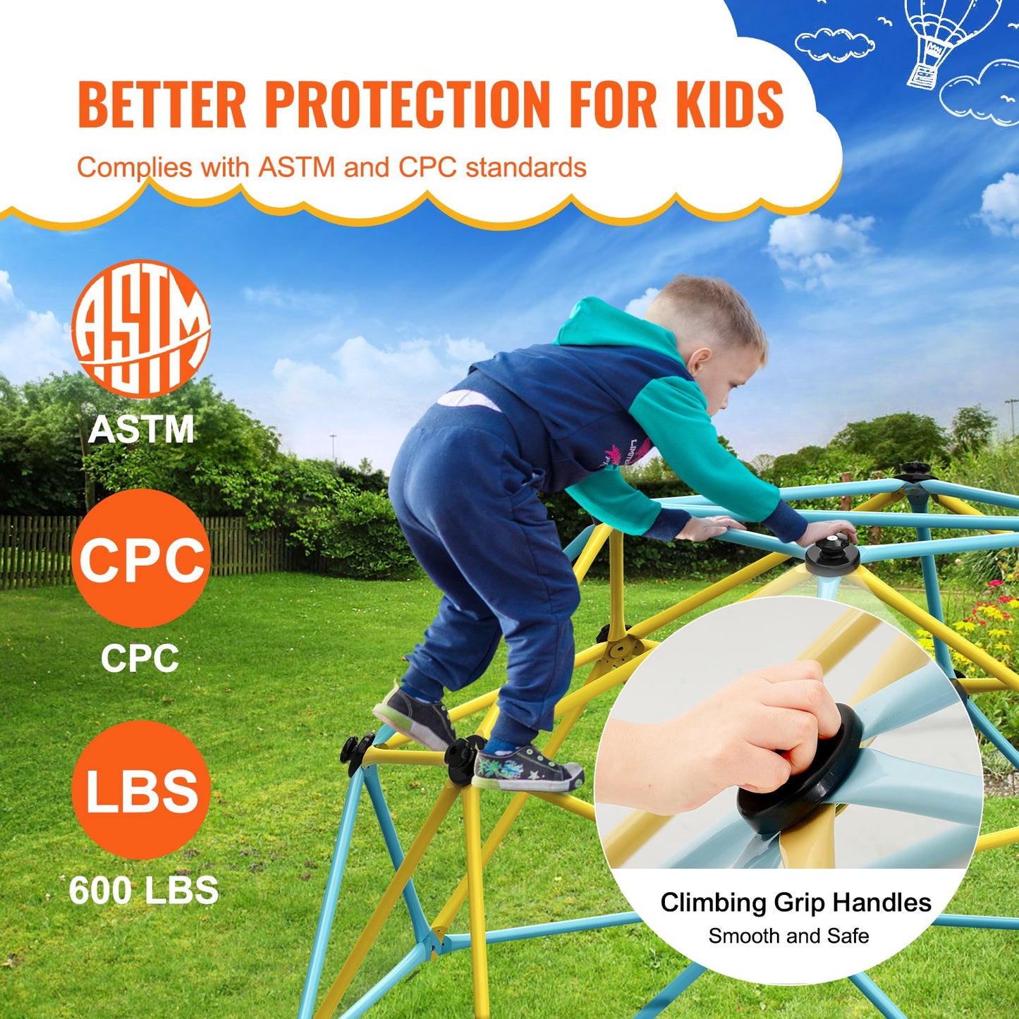 VEVOR Climbing Dome, 6FT Geometric Dome Climber Play Center for Kids 3 to 9 Years